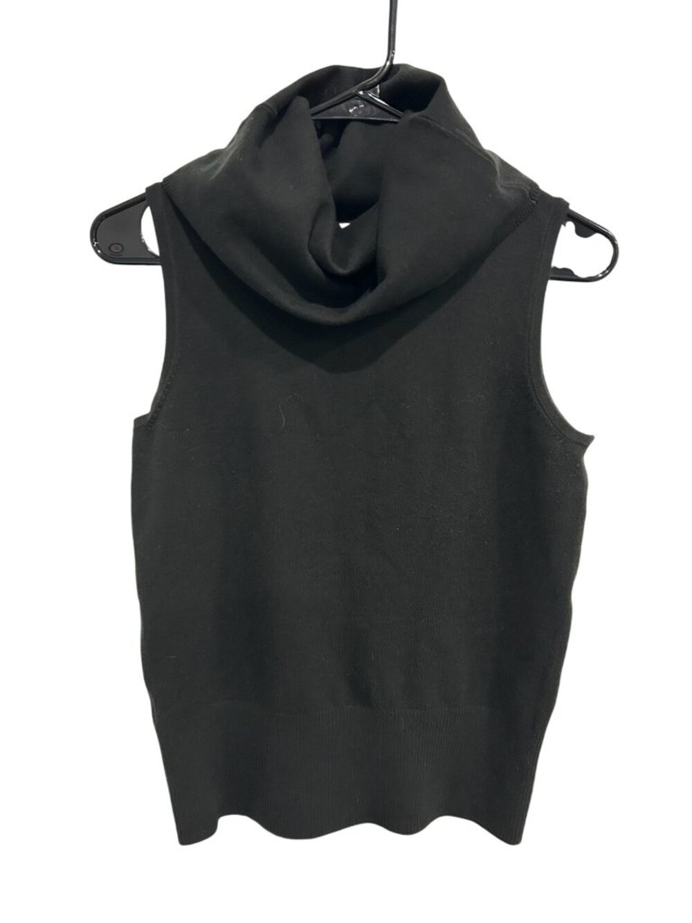 Womens Black Cotton Poly Sleeveless Knit Turtleneck Top Minimalist Luxury